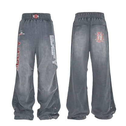 Graphic Print Zipper Hoodie & Washed Eyelet Pants Setup WN20837