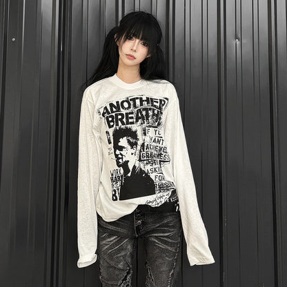 Oversize Graphic Print Lightweight Long Sleeve T-Shirt WN27373