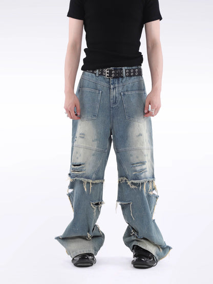 Fringe Damage Wide Leg Denim Jeans WN20638