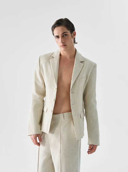 Pure Linen Fabric Cupro Lining Tailored Jacket & Trousers Setup WN15182