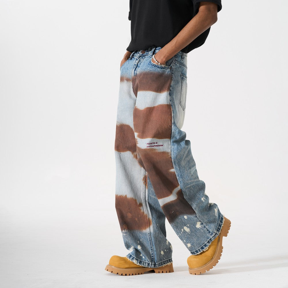 Embroidery Paint Wash Wide Leg Denim Jeans WN27958