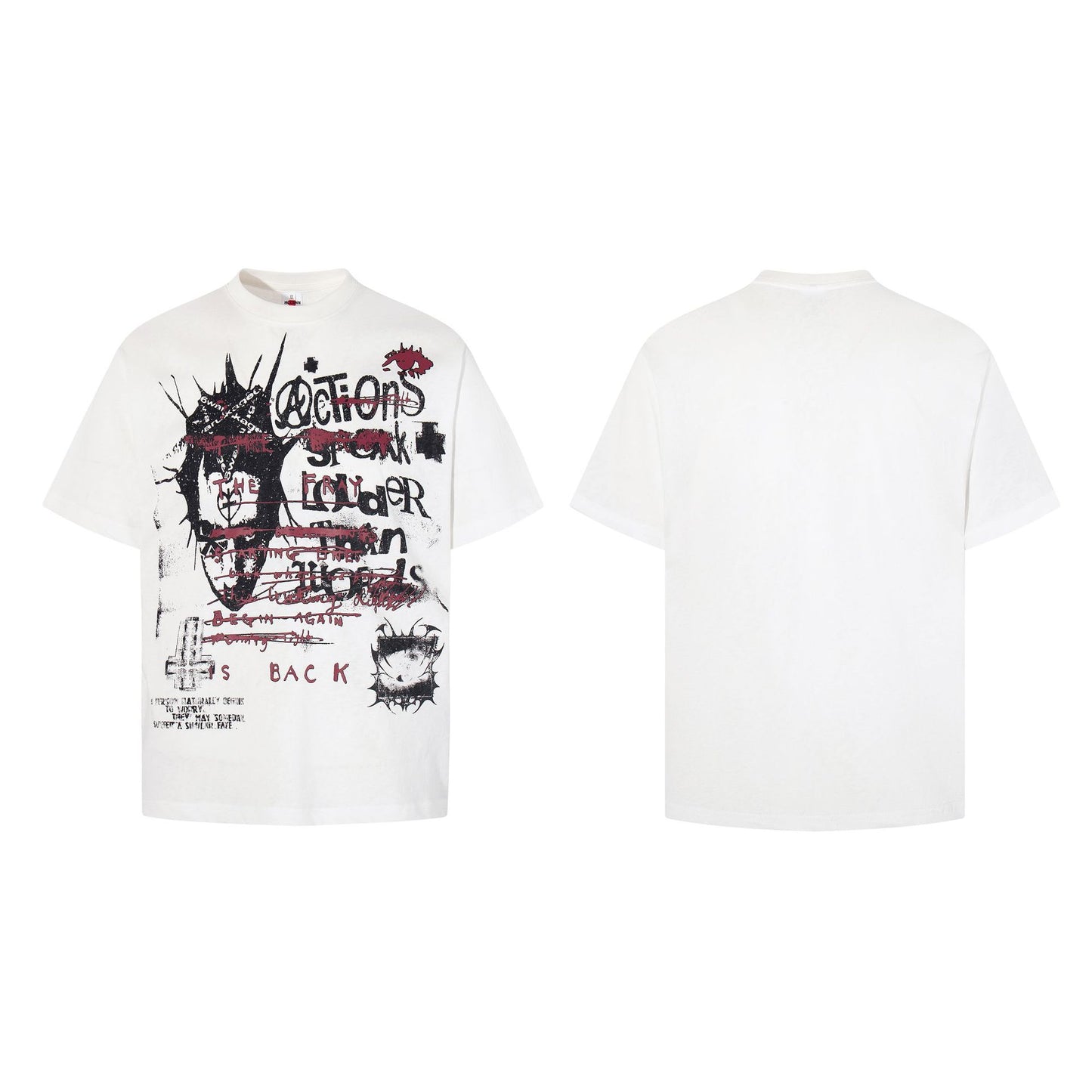 High-Neck Graphic Print Cotton Short Sleeve T-Shirt WN25578