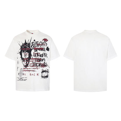 High-Neck Graphic Print Cotton Short Sleeve T-Shirt WN25578