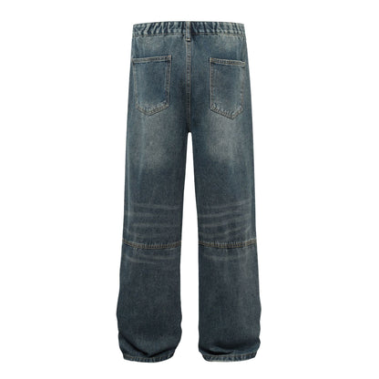 Washed Pleats Patchwork Wide Leg Denim Jeans WN26071