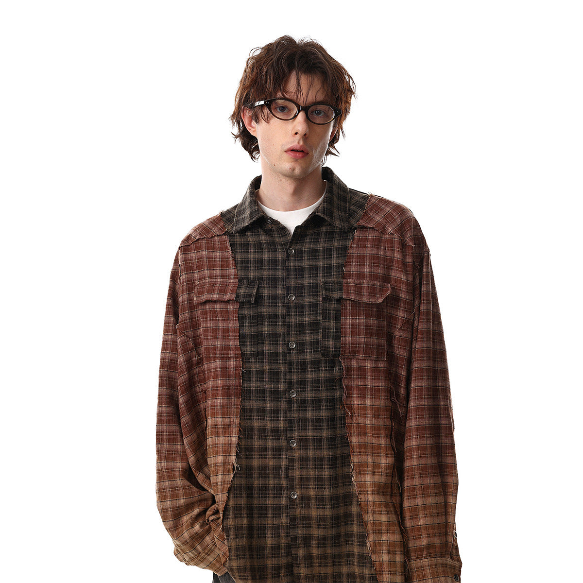 Plaid Washed Damage Long Sleeve Shirt WN25603