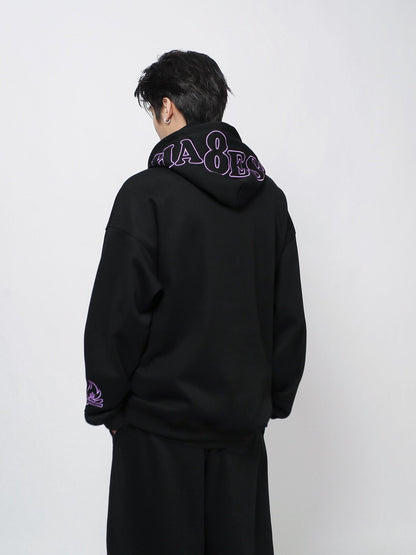 Contrast Letter Embroidery Fleece Hoodie WN24466
