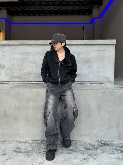 Washed Oversize Zipper Hoodie WN21163