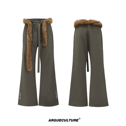 Design Flare Trousers with Fake Fur Ribbon WN21743