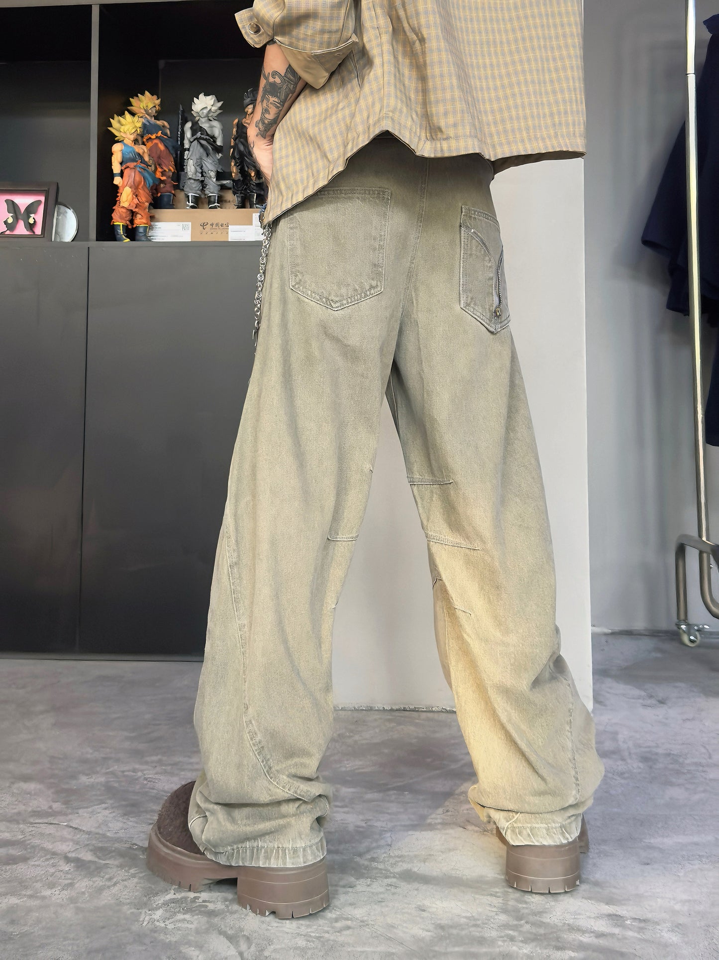 Washed Green Curved Leg Denim Jeans WN22951