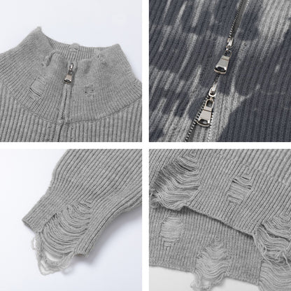 Graffiti Design Damage Knit Zipper Cardigan WN11112