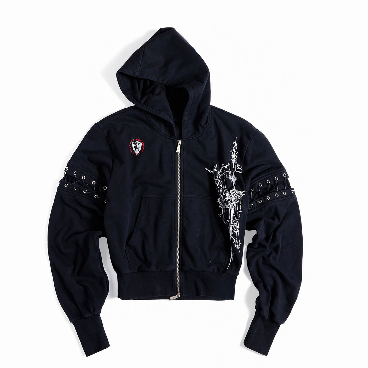 Stud Embroidery Zipper Hoodie & Cargo Wide Leg Pants Setup WN27439