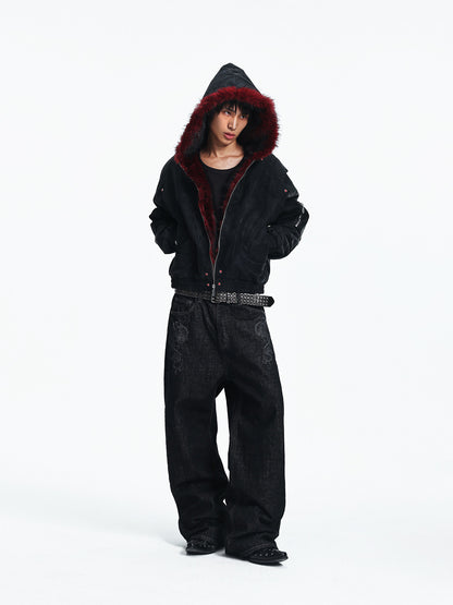 Gradient Fake Fur Hooded Puffer Jacket WN27322