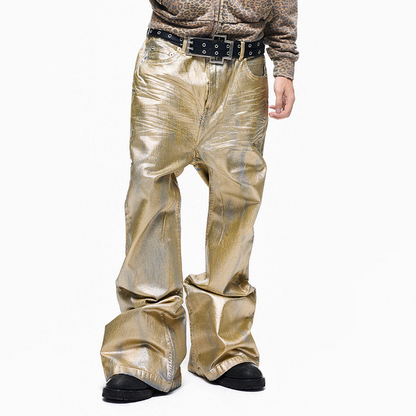 Metallic Coating Stacked Straight Denim Jeans WN27300