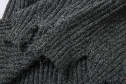Frayed Hem Oversize Knit Sweater WN25934