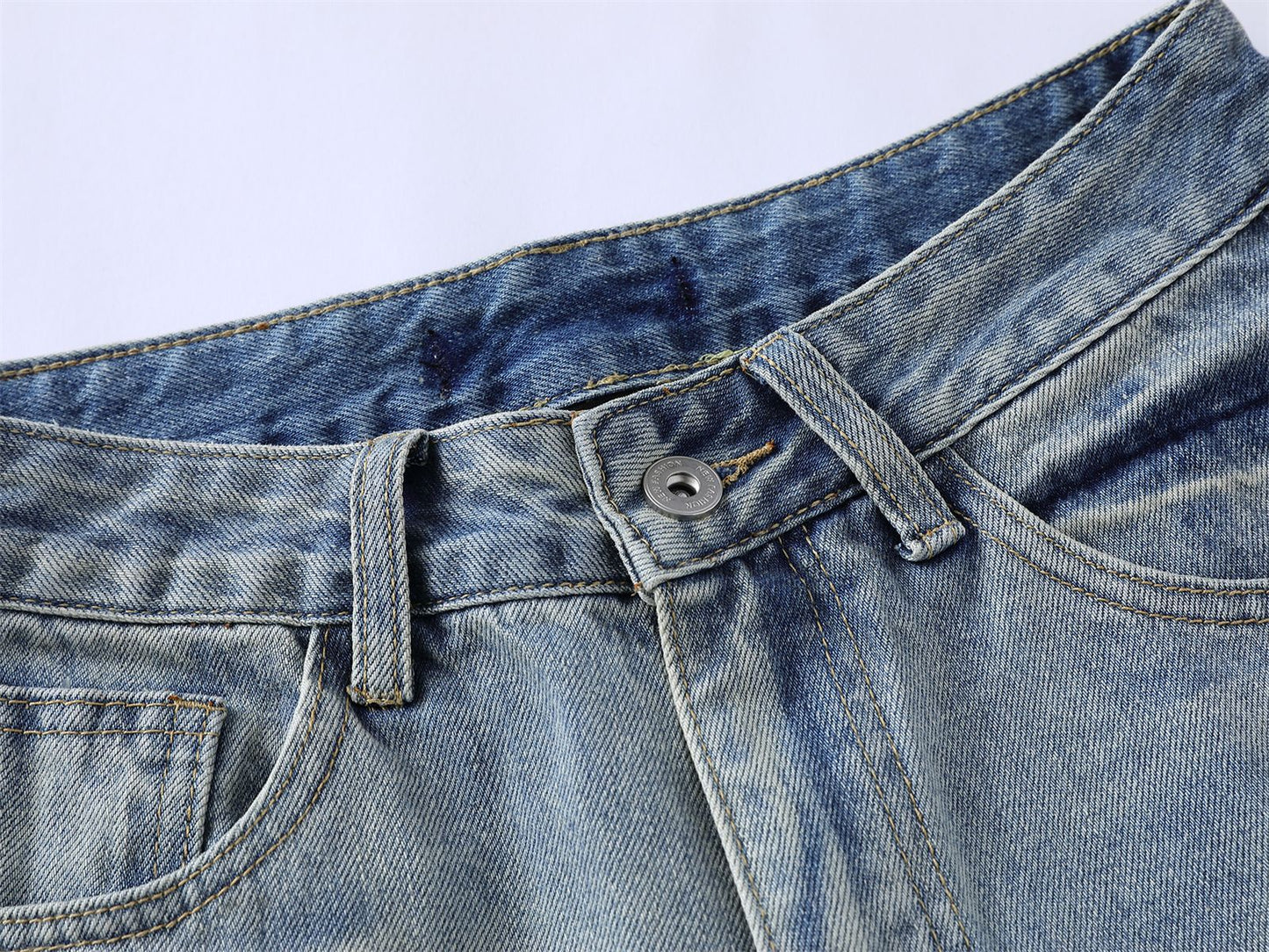 Washed Damage Wide Leg Micro Flare Denim Jeans WN16551