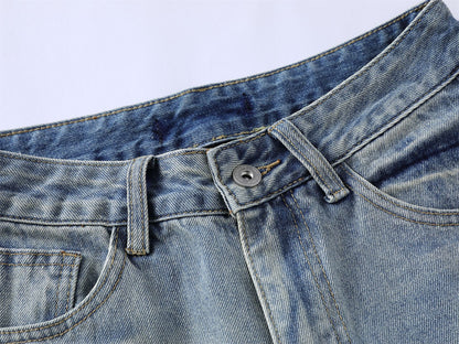 Washed Damage Wide Leg Micro Flare Denim Jeans WN16551