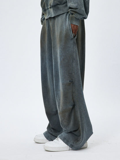 Washed Mud-Dyed Star Rhinestone Zipper Hoodie & Pants Setup WN17052