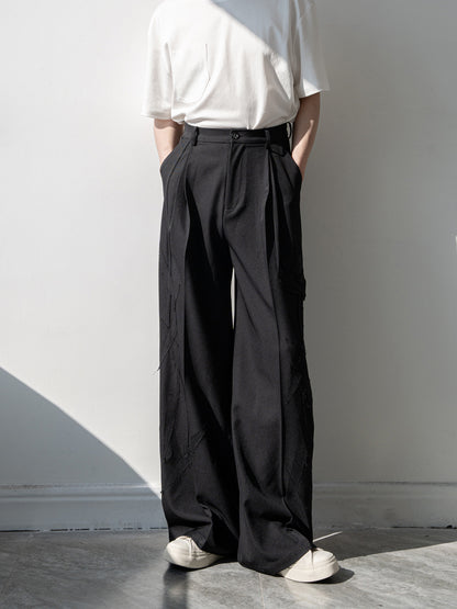 Patch Detail Draped Straight Trousers WN23845