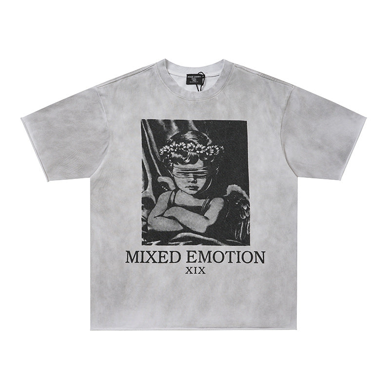 Washed Portrait Graphic Print Short Sleeve T-Shirt WN27803