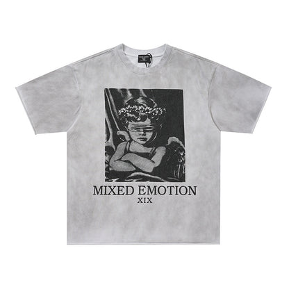 Washed Portrait Graphic Print Short Sleeve T-Shirt WN27803