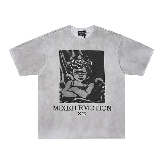 Washed Portrait Graphic Print Short Sleeve T-Shirt WN27803