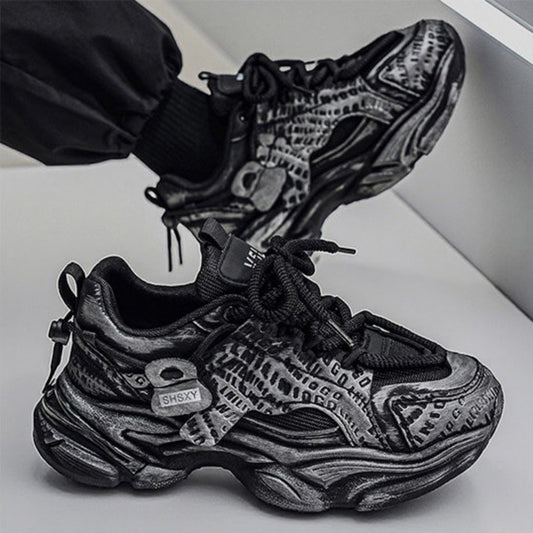 Letter Print Zipper Detail Chunky Lace-Up Sneakers WN23355