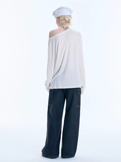 Damage Fringe Wide Leg Denim Jeans WN19011