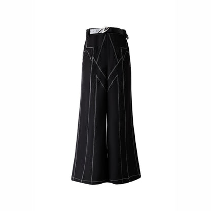 Stitching High-Waist Wide-Leg Trousers WN11880