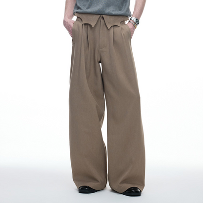 Irregular Fold-Over Waist Embroidery Wide Leg Pants WN27032