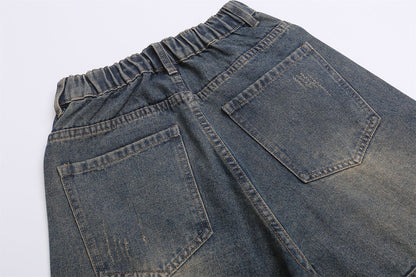 Wide Leg Multi-Pocket Washed Cargo Denim Jeans WN26925