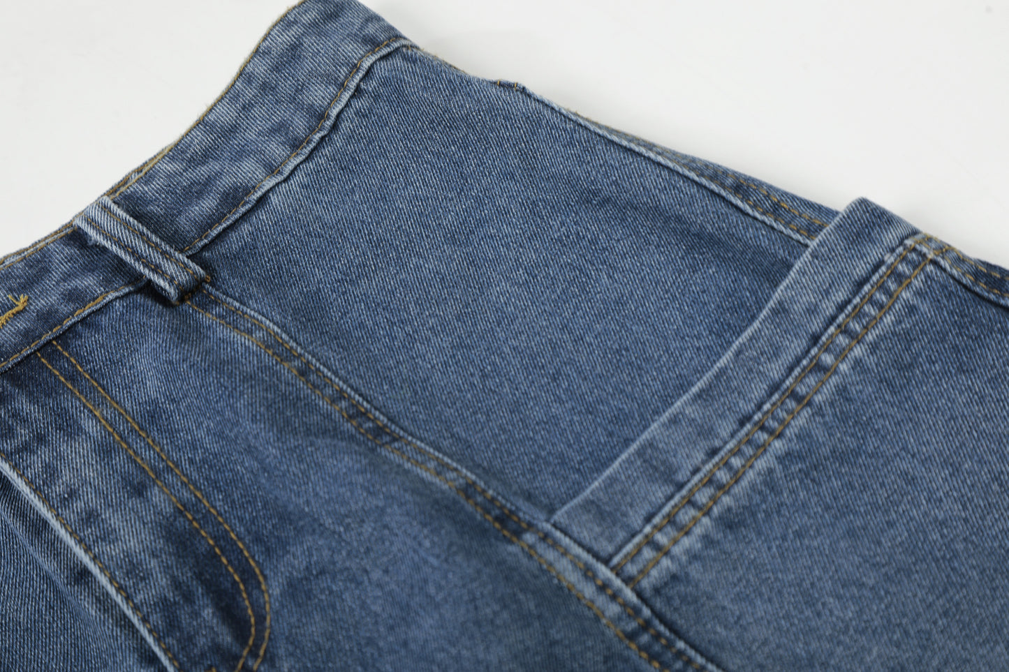 Curved Wide Leg Patchwork Denim Jeans WN25680