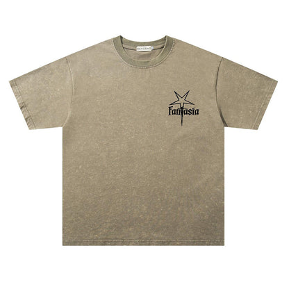 Washed Portrait Starburst Print Oversize Short Sleeve T-Shirt WN26867