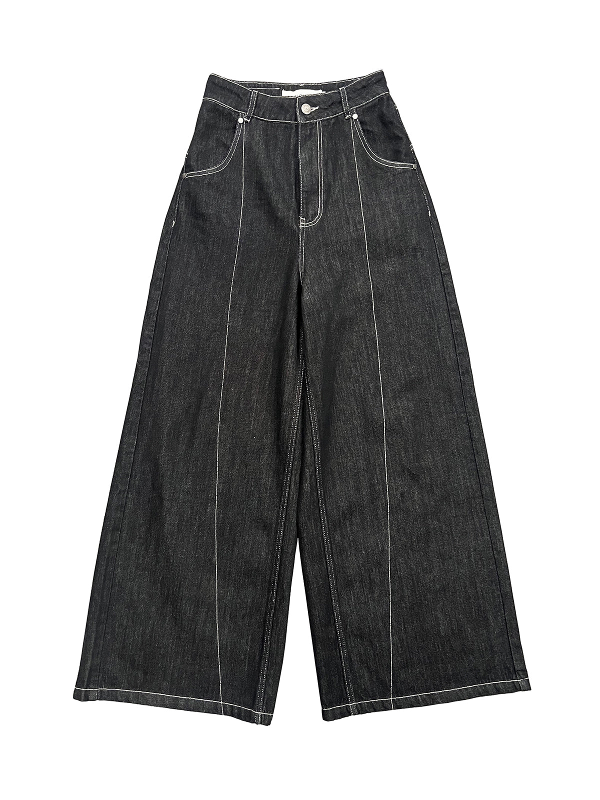 Black Wide Leg Cross Back Pocket Design Denim Jeans WN18963