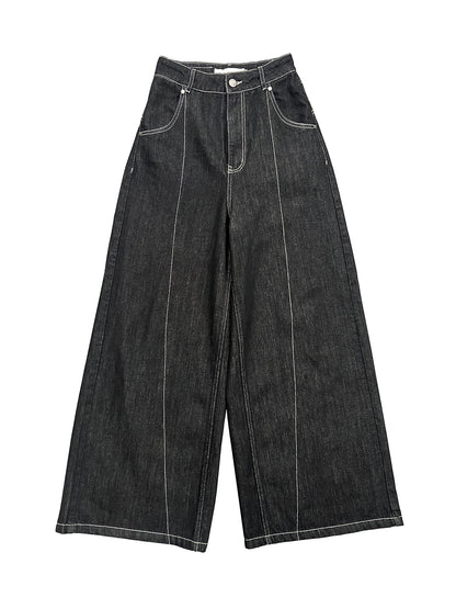 Black Wide Leg Cross Back Pocket Design Denim Jeans WN18963