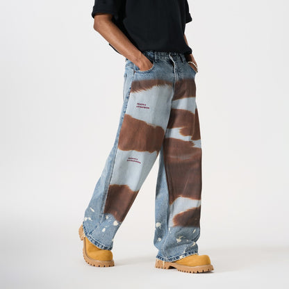 Embroidery Paint Wash Wide Leg Denim Jeans WN27958