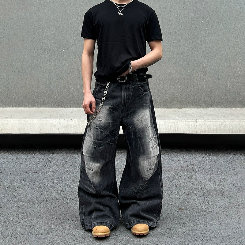 Lightning Pattern Baggy Denim Jeans WN19591