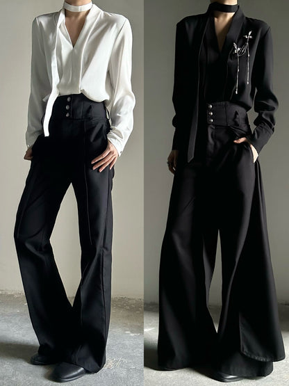 V-Neck Tie Drape Long Sleeve Shirt WN23130
