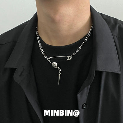 Safety Pin Rivet Punk Necklace WN19213
