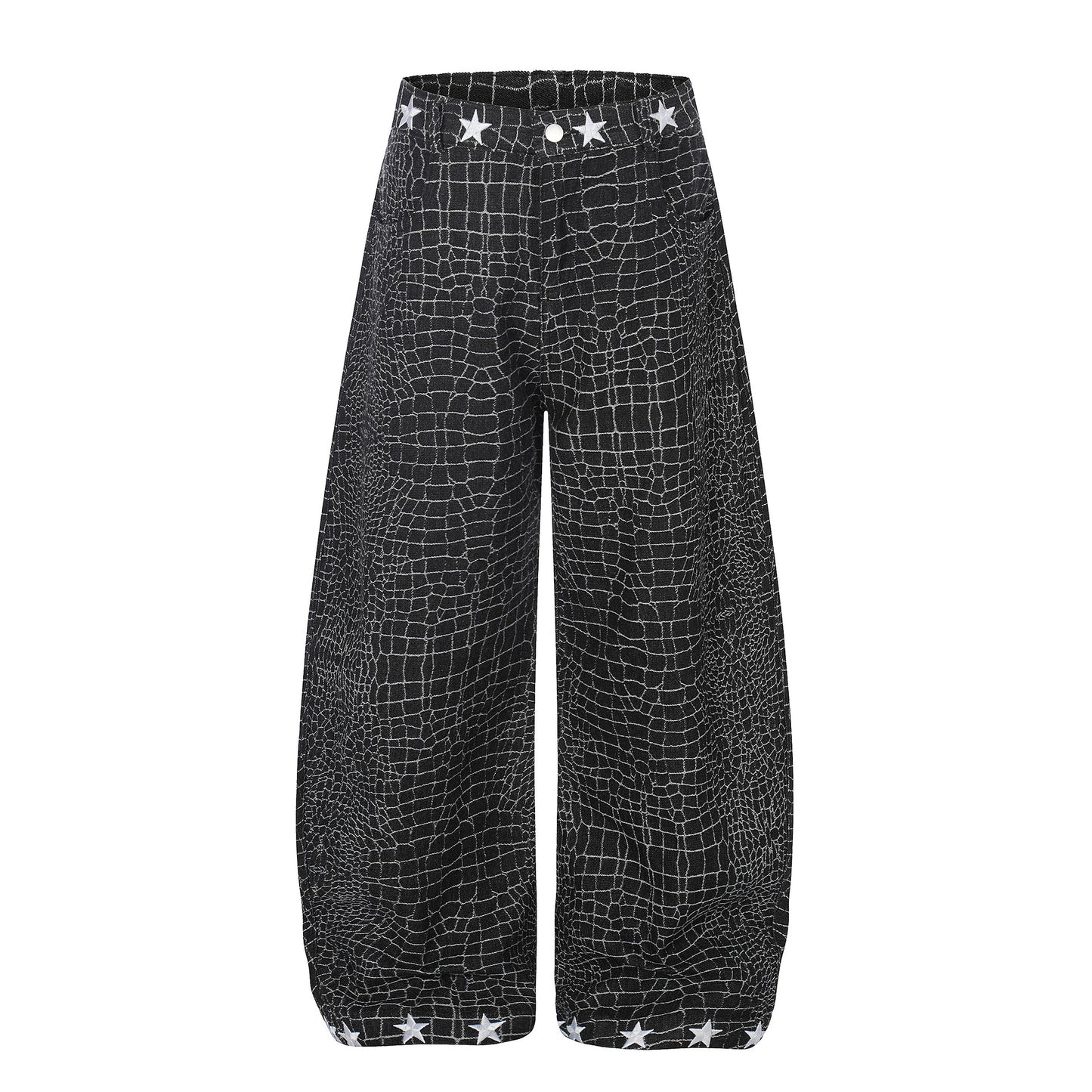 Crocodile Pattern Star Studs Wide Leg Pants WN25471