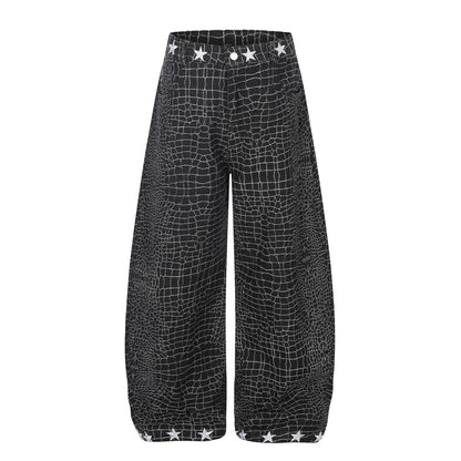 Crocodile Pattern Star Studs Wide Leg Pants WN25471