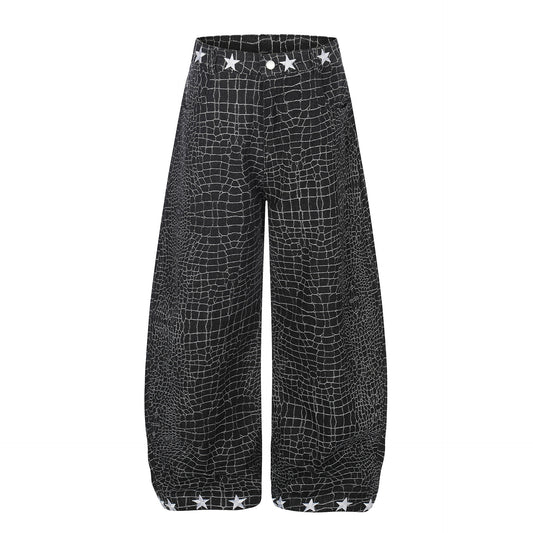 Crocodile Pattern Star Studs Wide Leg Pants WN25471