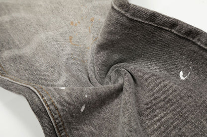 Dirty Washed Paint Wide Leg Denim Jeans WN25929