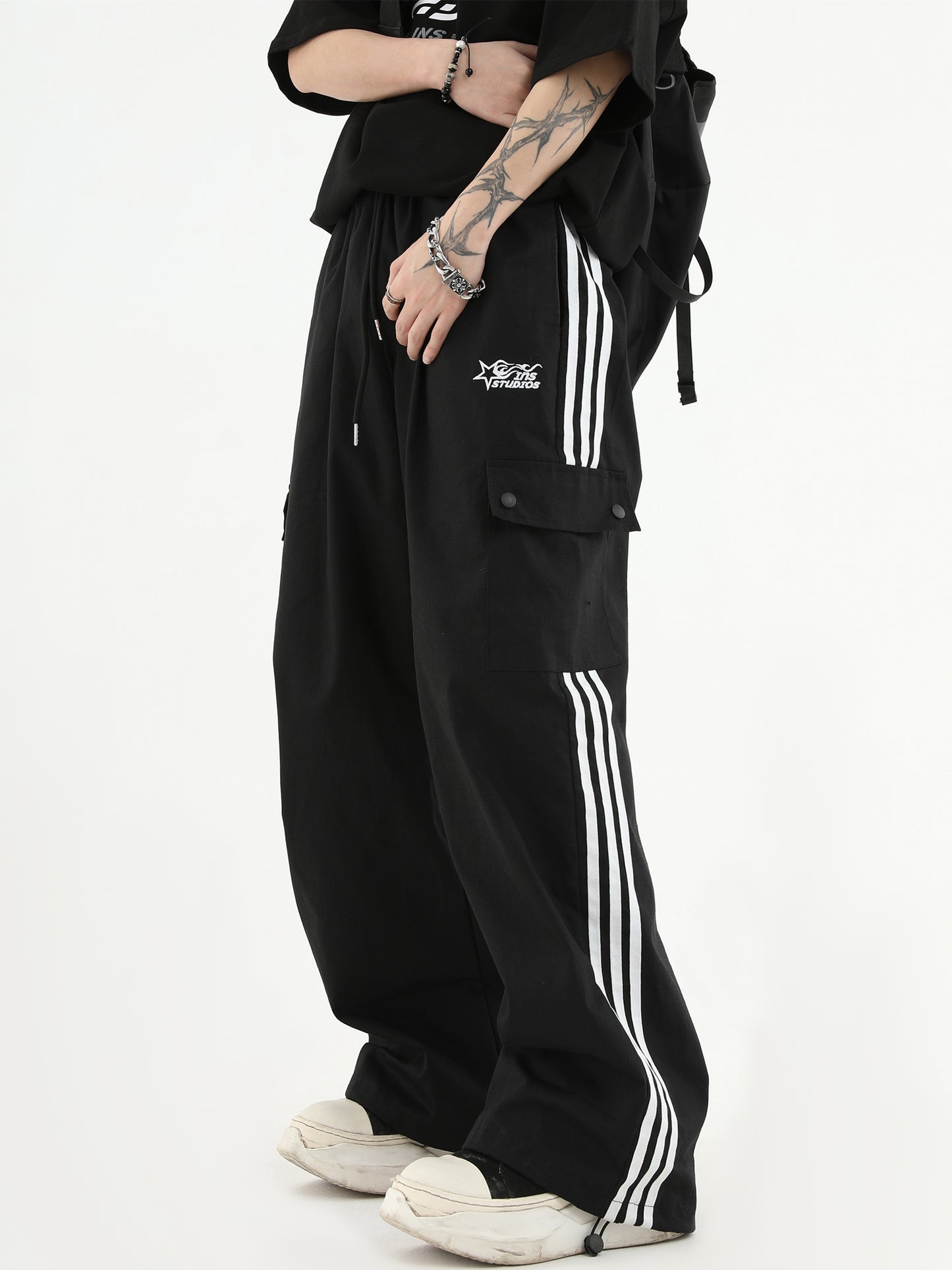 Side Stripe Wide Leg Cargo Sporty Pants WN7147