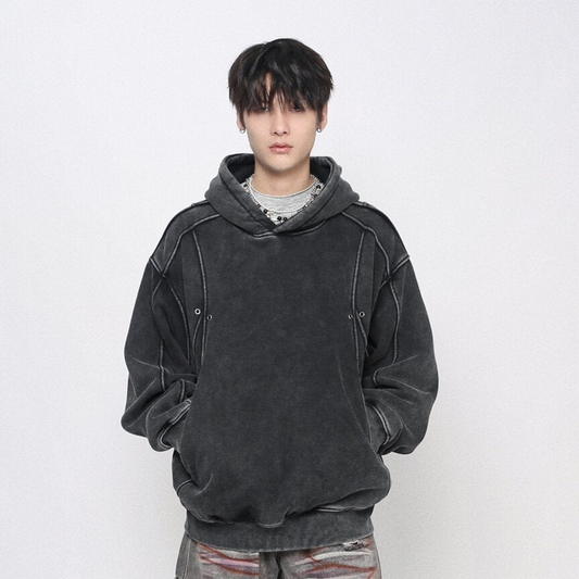 Washed Deconstructed Spliced Oversize Hoodie WN24463