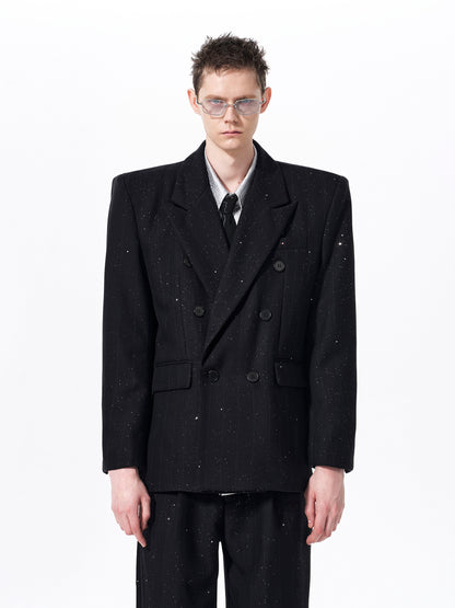 Star Pattern Double-Breasted Shoulder-Pad Tailored Jacket & Trousers Setup WN23285