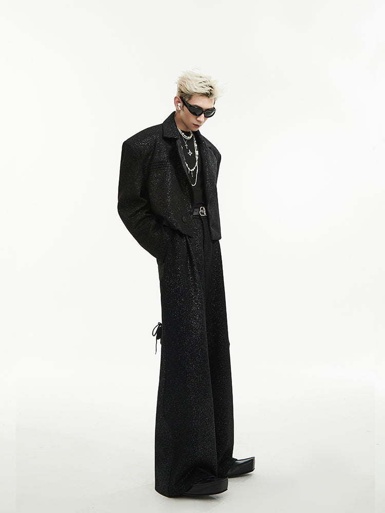 Sequin Shoulder-Pad Tailored Jacket & Wide-Leg Trousers Setup WN15438