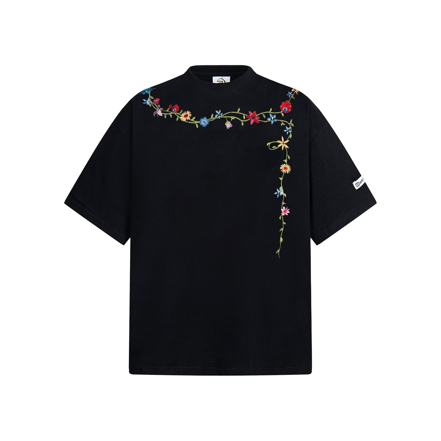 Floral Embroidery Necklace Print Short Sleeve T-Shirt WN26872