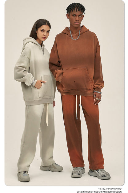 Fleece Lining Spray-dye Damage Oversize Hoodie & Fleece Lining Sweatpants WN9969
