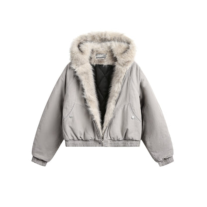 Hooded Fake Fur Canvas Padded Jacket WN22231
