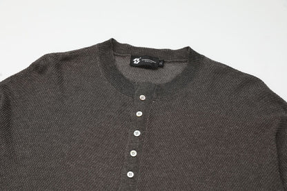 Openwork Linen Henley Neck Knit Sweater WN25712